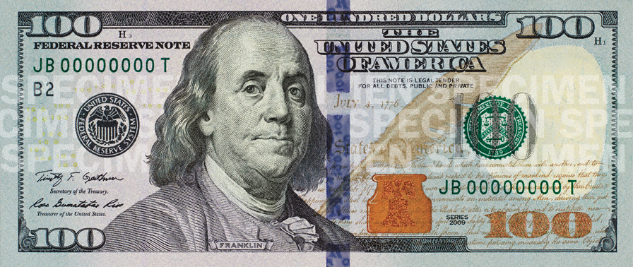 Front of a hundred-dollar bill